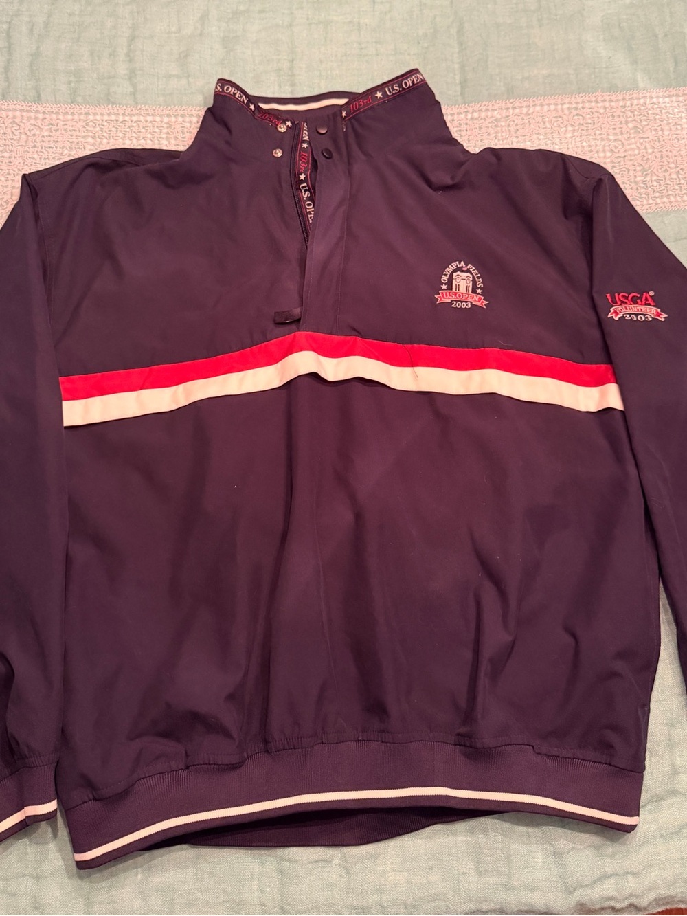 USGA 2003 Navy Pullover Windbreaker with Red & Cream Stripe